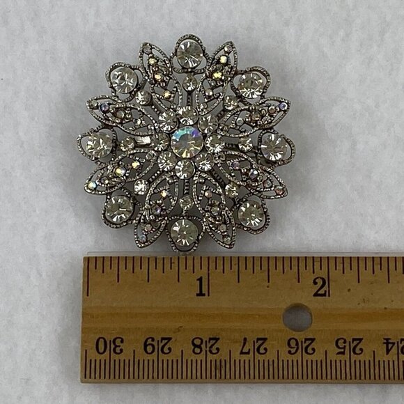 Vintage Monet Aurora Borealis Brooch Star Burst Flower Signed Rhinestone Pin - Picture 7 of 7